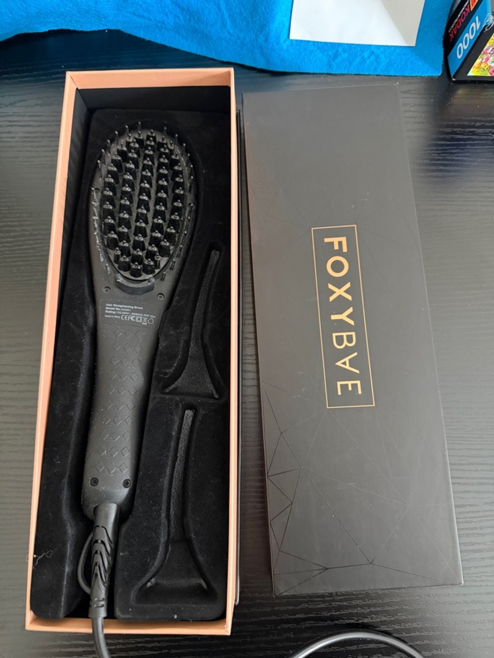 FOXYBAE Black Heated Straightening Brush - Sleek Detangling & Smooth Finish